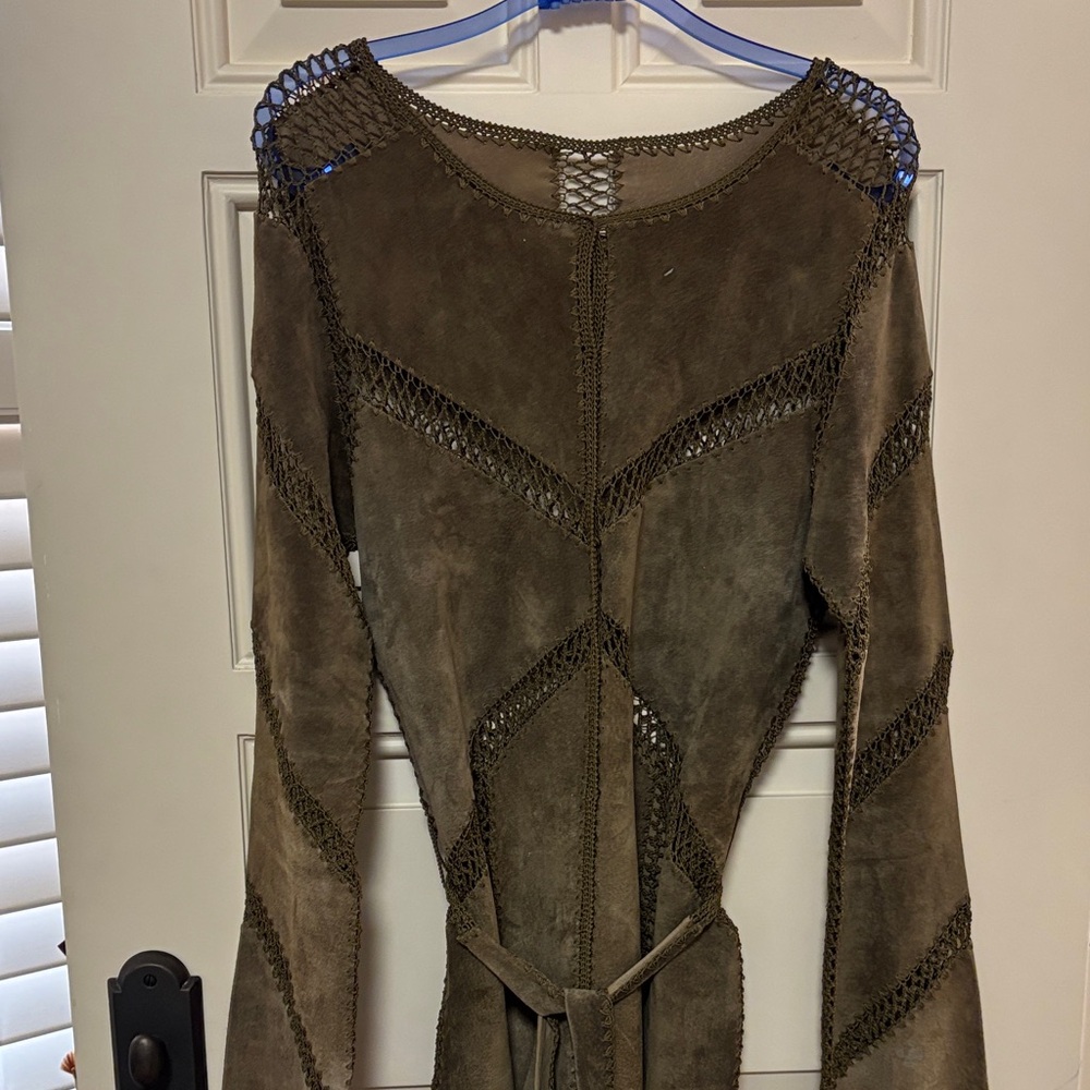 Suede and crocheted long coat